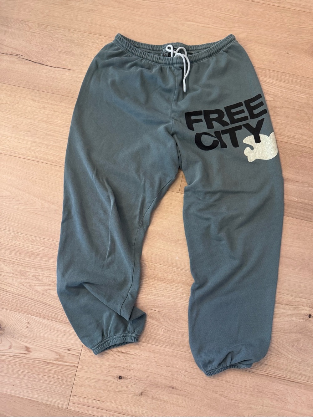 freecity Olive Green Joggers with Logo Print